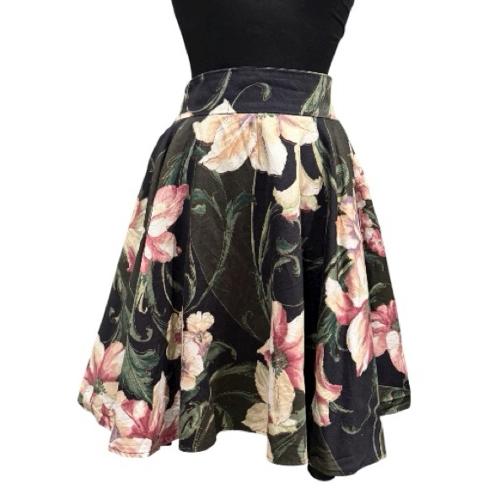 Borris Powell Floral Tapestry Full Skirt Black Pink Fit & Flare Size L